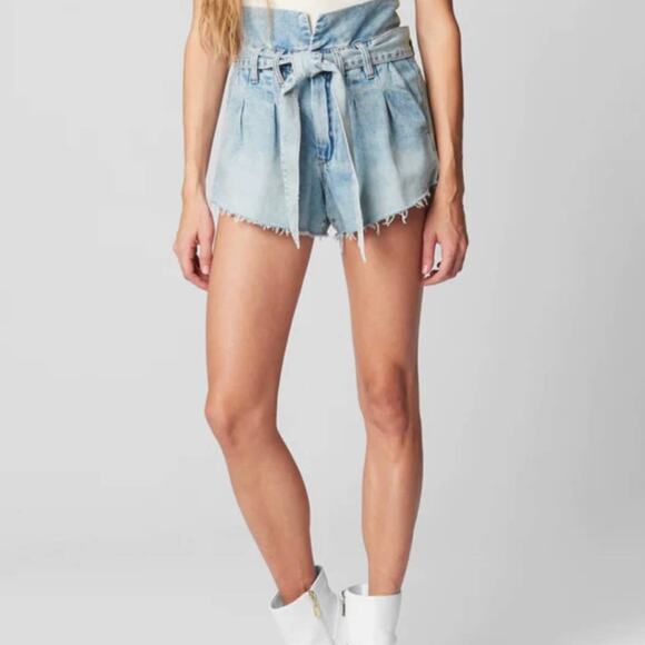 Blank NYC Caribbean Blue Shorts Front Tie Paperbag Jean Shorts Cut Off 30" - Picture 2 of 9